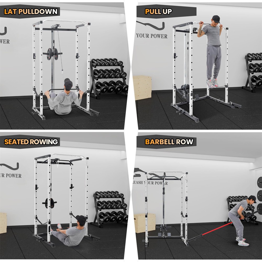 🔥Power Cage Multi-Functional Power Rack with Cable Pulley System and J-Hooks T