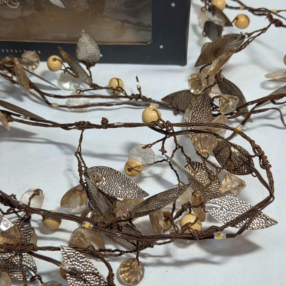 Pottery Barn Rustic Leaf String Lighted Garland 6ft Mini LED Wedding Holiday NIB