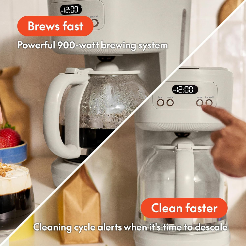 12 Cup Programmable Coffee Marker, Reusable Dishwasher Safe Accessories