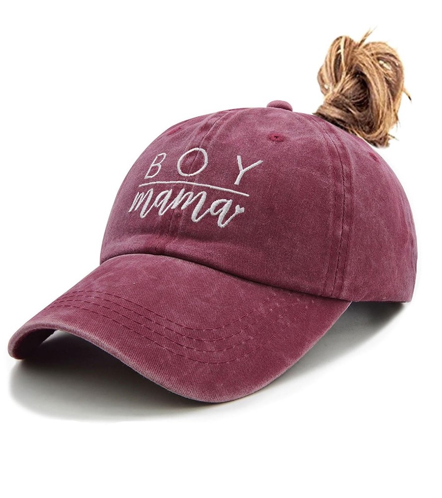 Boy Mama Ponytail Hat, Adjustable Washed Distressed Twill Plain Baseball Cap ...