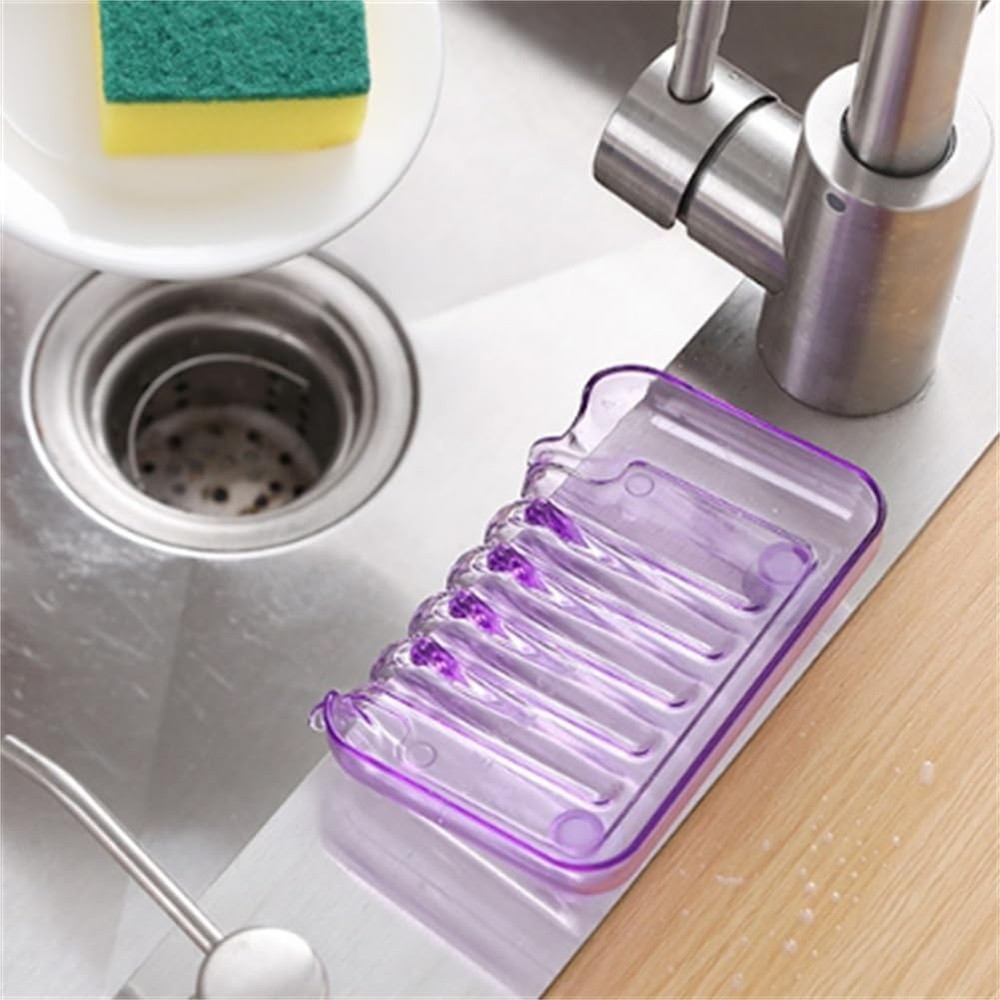 Purple Rectangular Soap Dish, 5.1 x 3.7 Inches, Plastic, Suction Cup, Space-S...