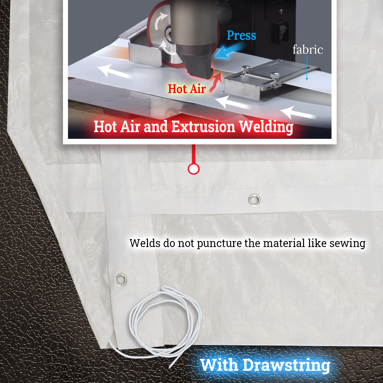 10x20' Carport Replacement Canopy Garage Top Cover Only with Bungees Ball & Edge