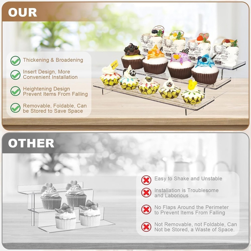 2 Pack 3 Tier Acrylic Stands for Display, 12 inch Clear Display Stand Risers ...