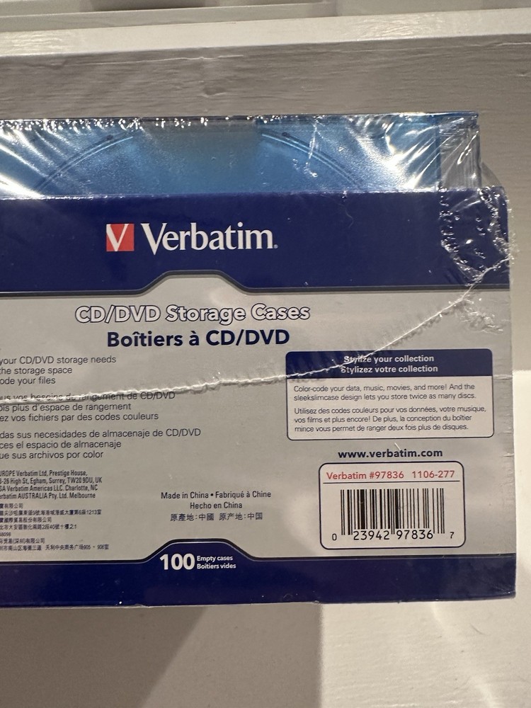 Verbatim Slim CD/DVD Storage Cases 100 Pack - 5 Assorted Multi-Color Slim Cases
