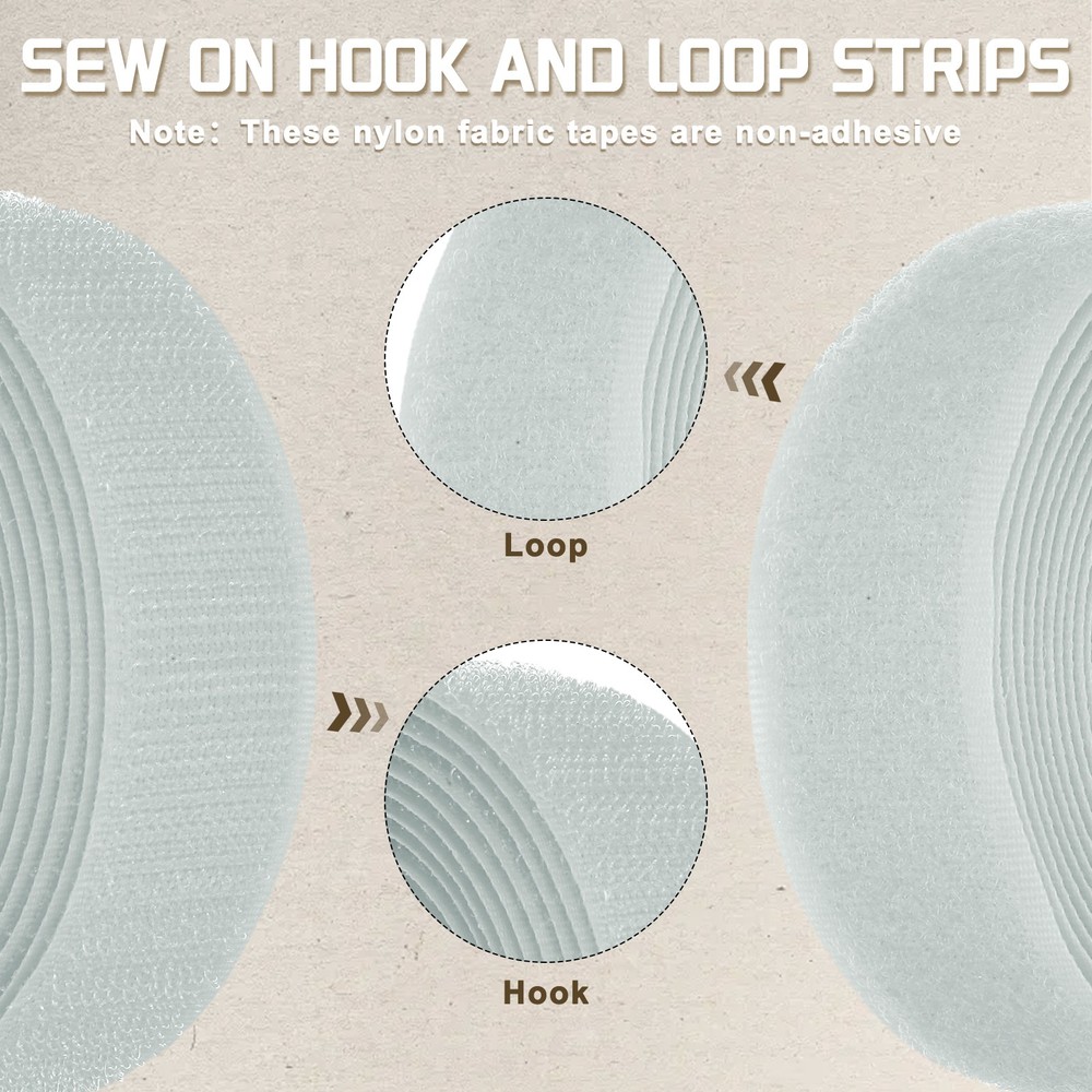 3 Yard 3/4 Inch(20mm) Width Sew on Hook and Loop Strips Non-Adhesive, Light Gray