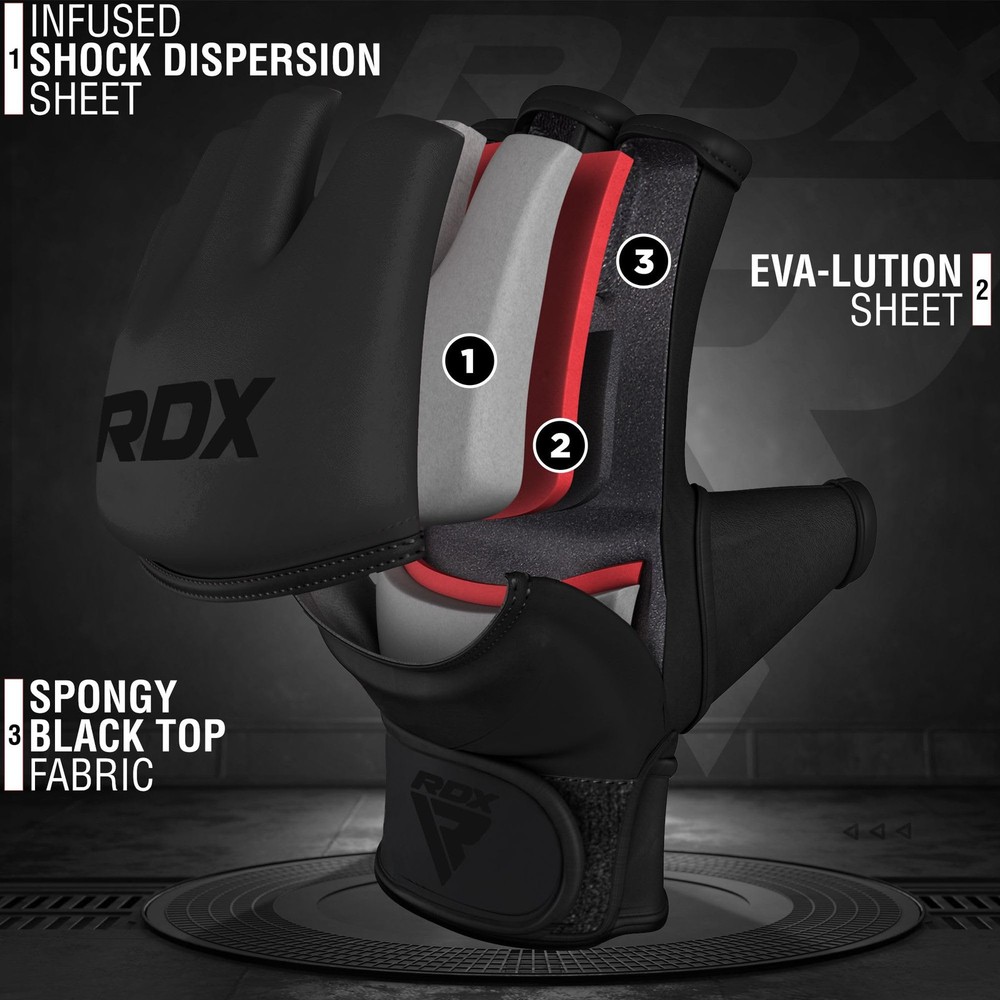 RDX MMA Gloves Grappling Sparring, Maya Hide Leather, Medium, Full Black