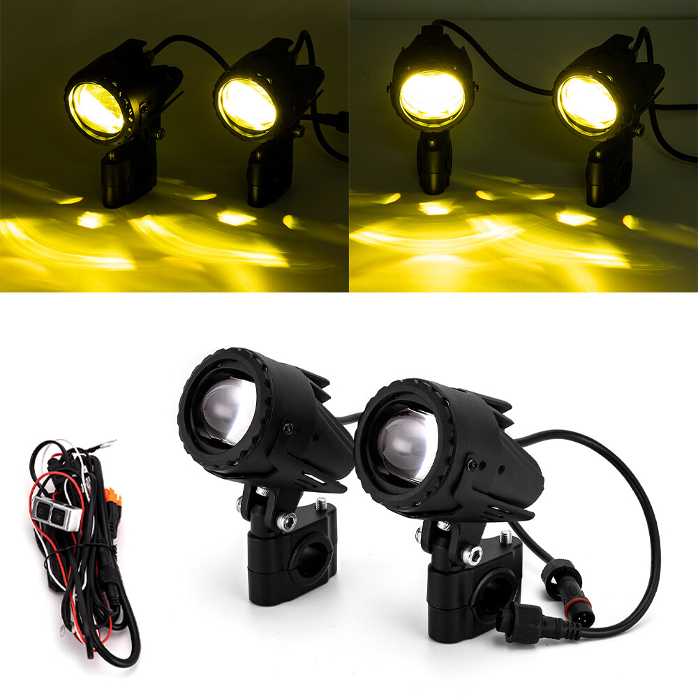 Motorcycle Fog Lights Strobe LED Driving Spotlight Auxiliary Amber White Wiring