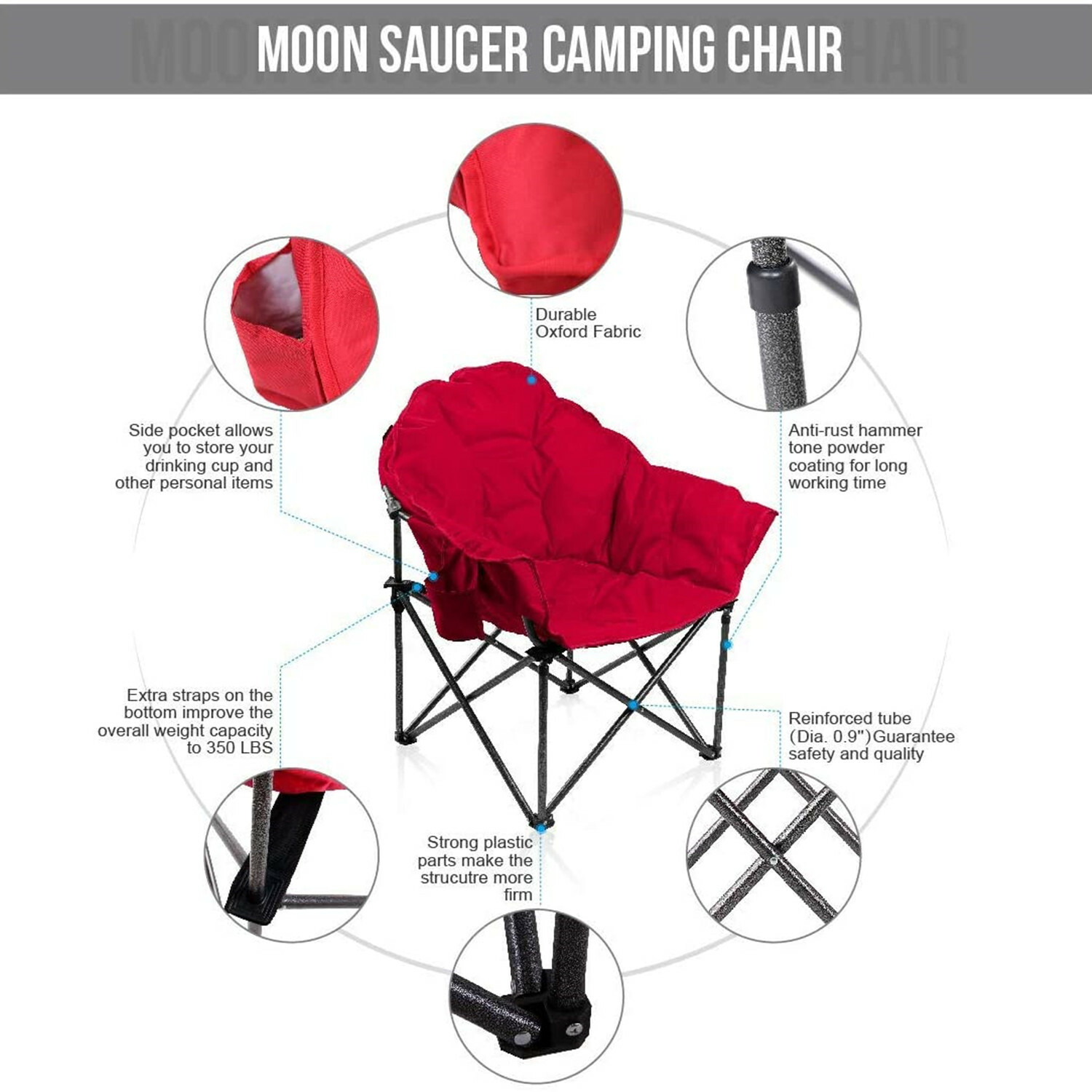 ALPHA CAMP Camping Saucer Chairs Oversize Moon Chair Folding with Carry Bag
