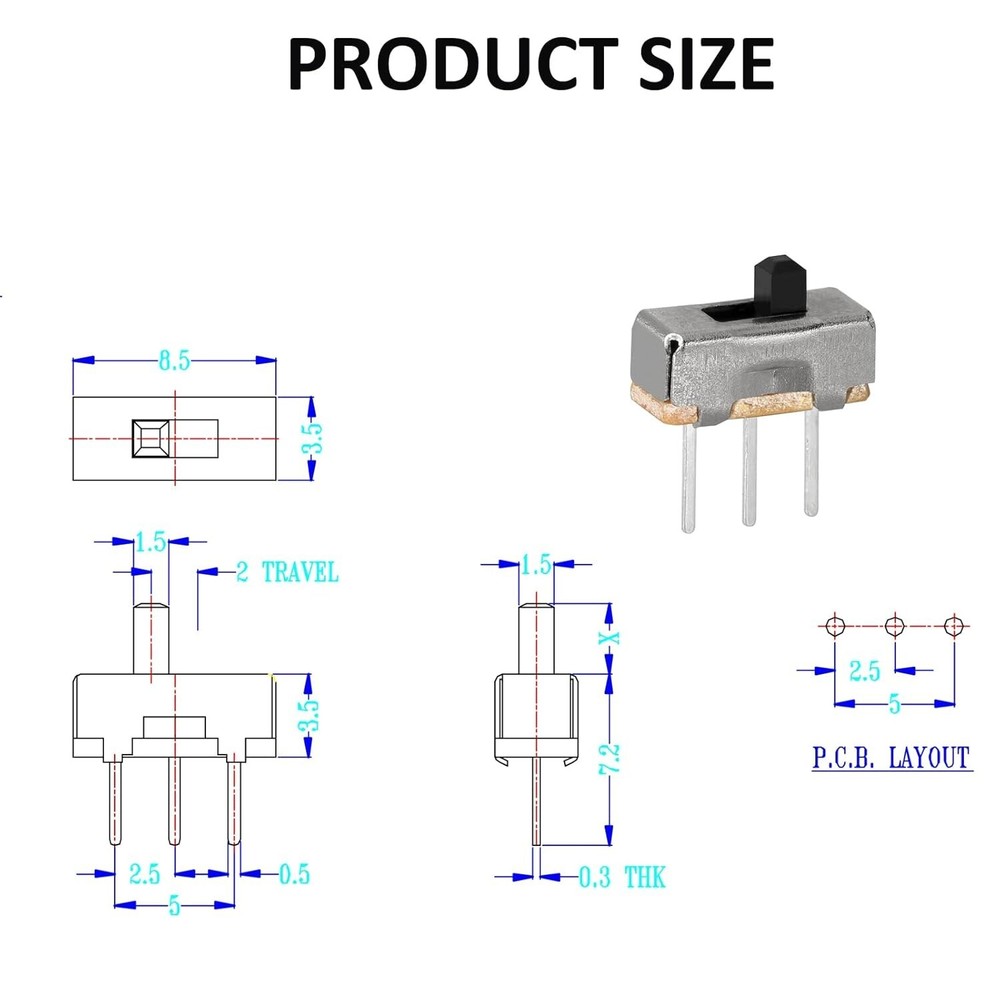 Versatile 100 Count Slide Switch Pack - 3 Pin High Knob for DIY Electronics
