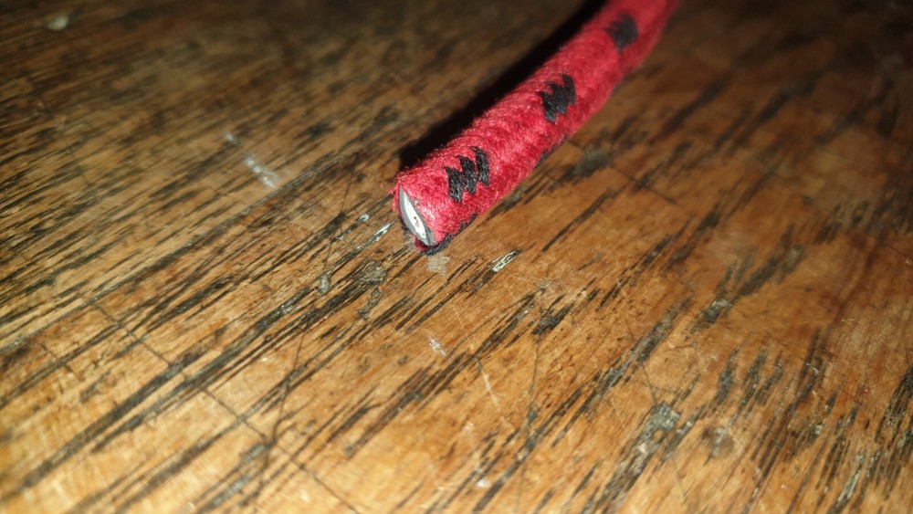 1920s Red/Black Cotton Braid Spark Plug HT Lead 50cm Copper Core