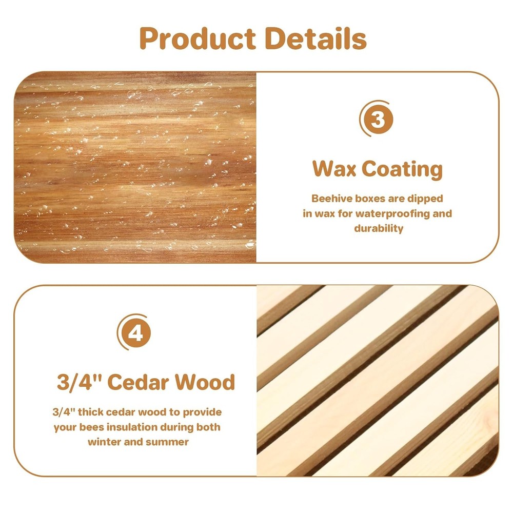 Complete 10-Frame Beehive Kit, 1 Deep 1 Medium, Beeswax Cedar, Easy Assembly