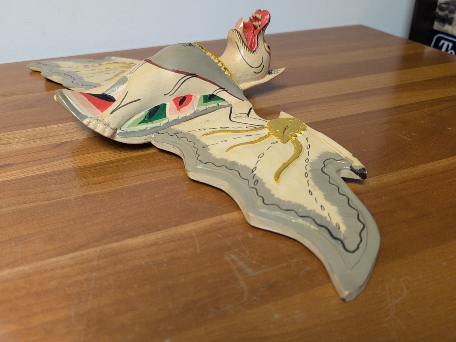 Vintage Flying Bat Mobile Balinese Spirit Chaser Hand Carved Wood Folk Art 18"