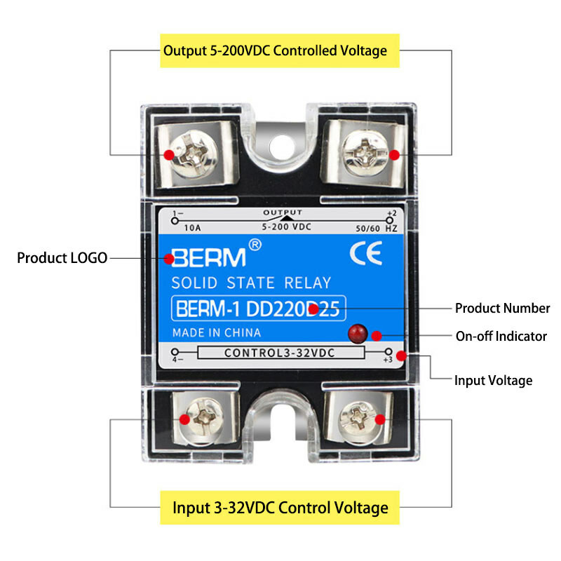 10A-100A Single Phase BERM-1 Solid State Relays Module DC 3V-32V to DC 5V-200V