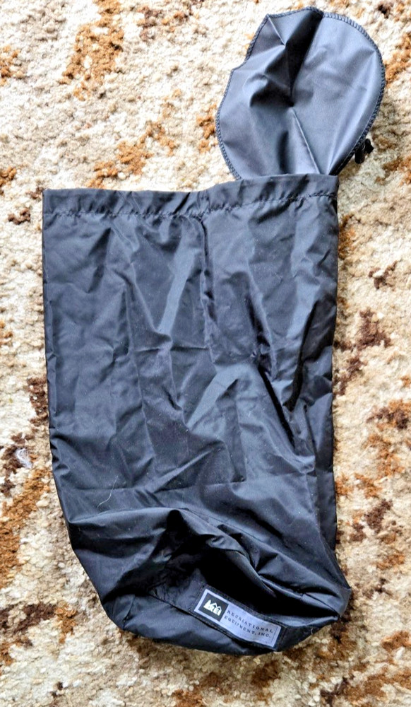 REI stuff sack. waterproof nylon, end flap and drawstring w/toggle closure