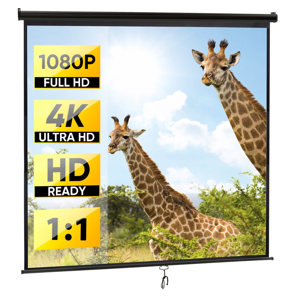 120'' Projector Screen Projection Screen Manual Pull Down HD 1:1 Format Black