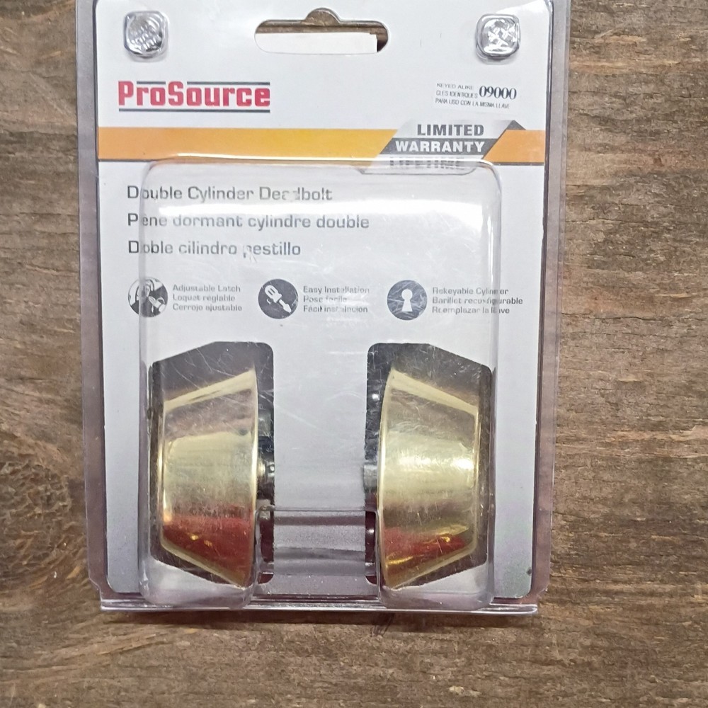 ProSource Double Cylinder Deadbolt Polished Brass Adjustable Latch Easy Install