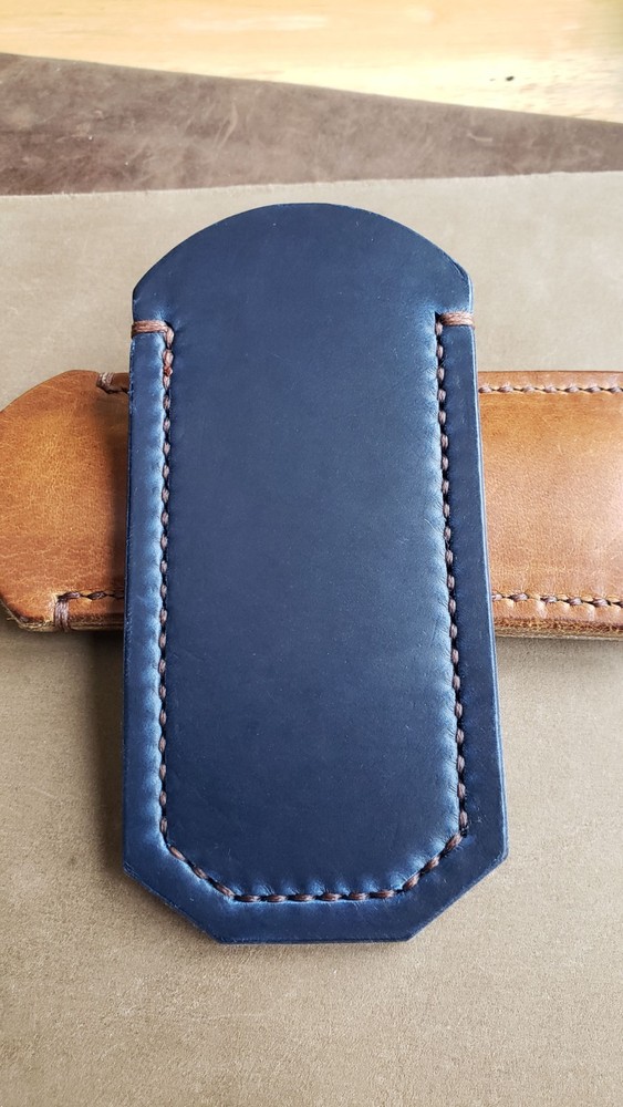 HORWEEN Cavalier Leather Knife Slip - Blue - Medium - mini trapper, barlow