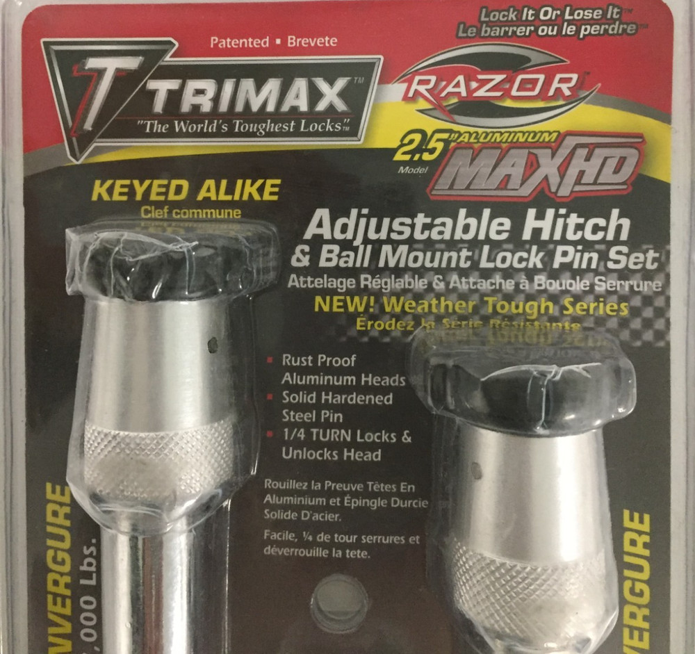 Trimax TH45 Razor Adjustable Hitch Keyed Alike Lock Pin Set, Model TH45