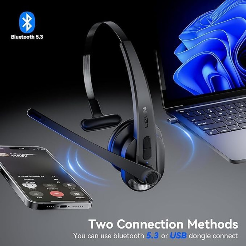 Wireless Headset with Mic for Work, Bluetooth Headset with Microphone-Ai Noise C
