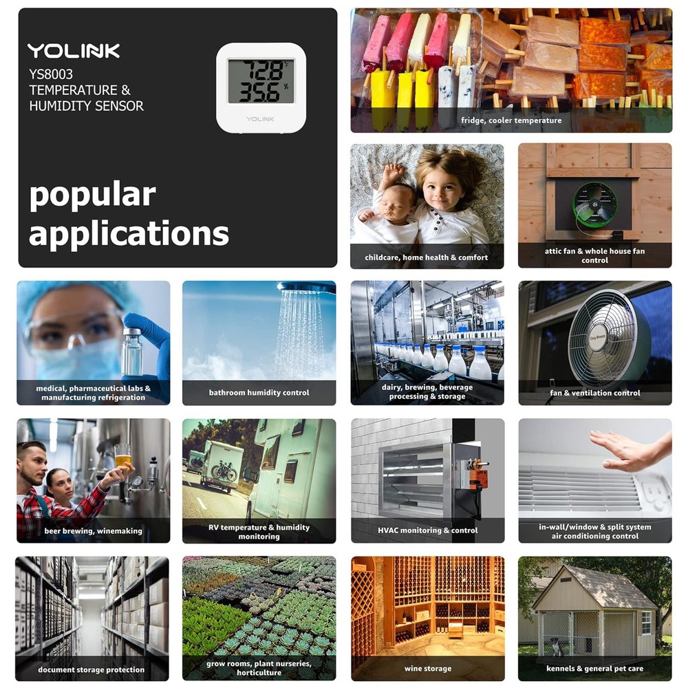 YoLink Smart Wireless Temperature & Humidity Sensor, Wide Temp Range white