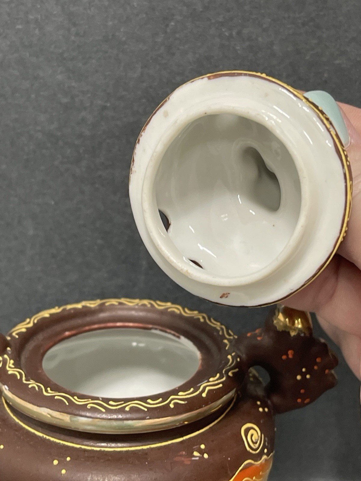 Vintage Satsuma Incense Burner with Gold Foo Dogs 1950s Moriage