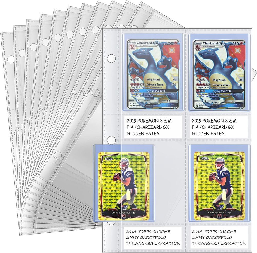 50Ct 4-Pocket Top Loader Sleeves - Trading Card Binder Pages for 3-Ring