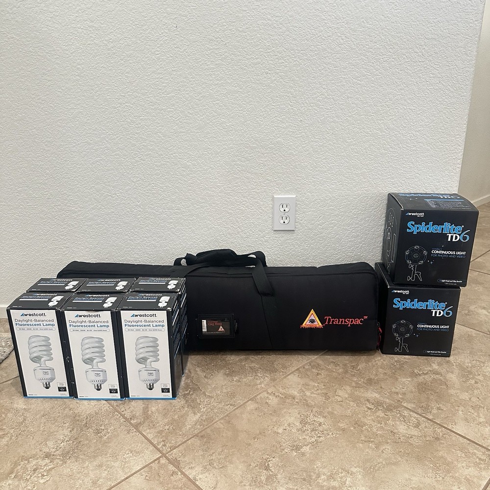 Westcott Spiderlite TD6 Kit 2 Lights Stands Case 6 Bulbs Brackets Continuous