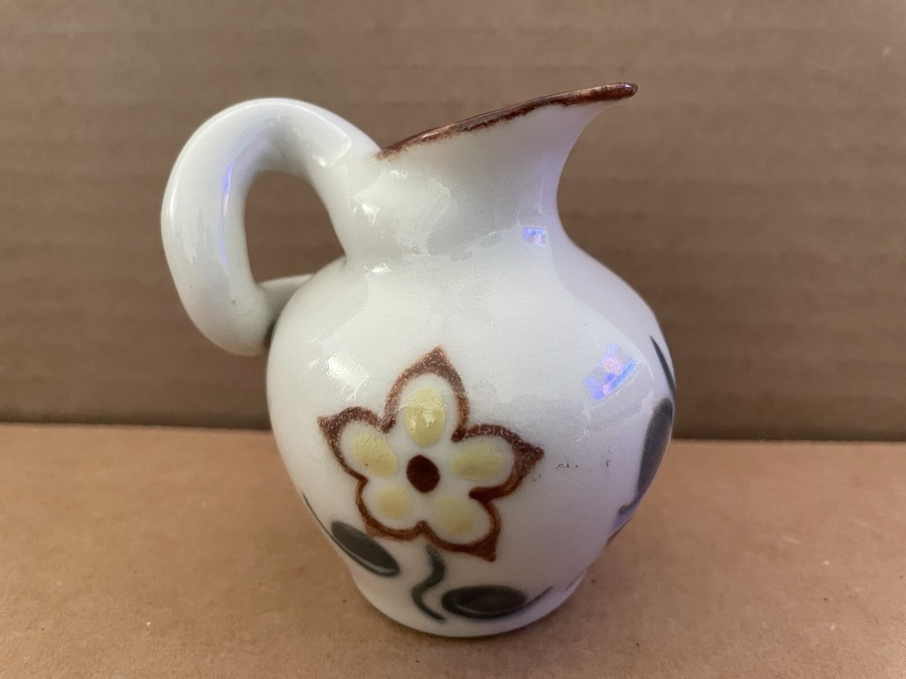 Vintage MINI Pitcher FloralFlower with Free Form Handle