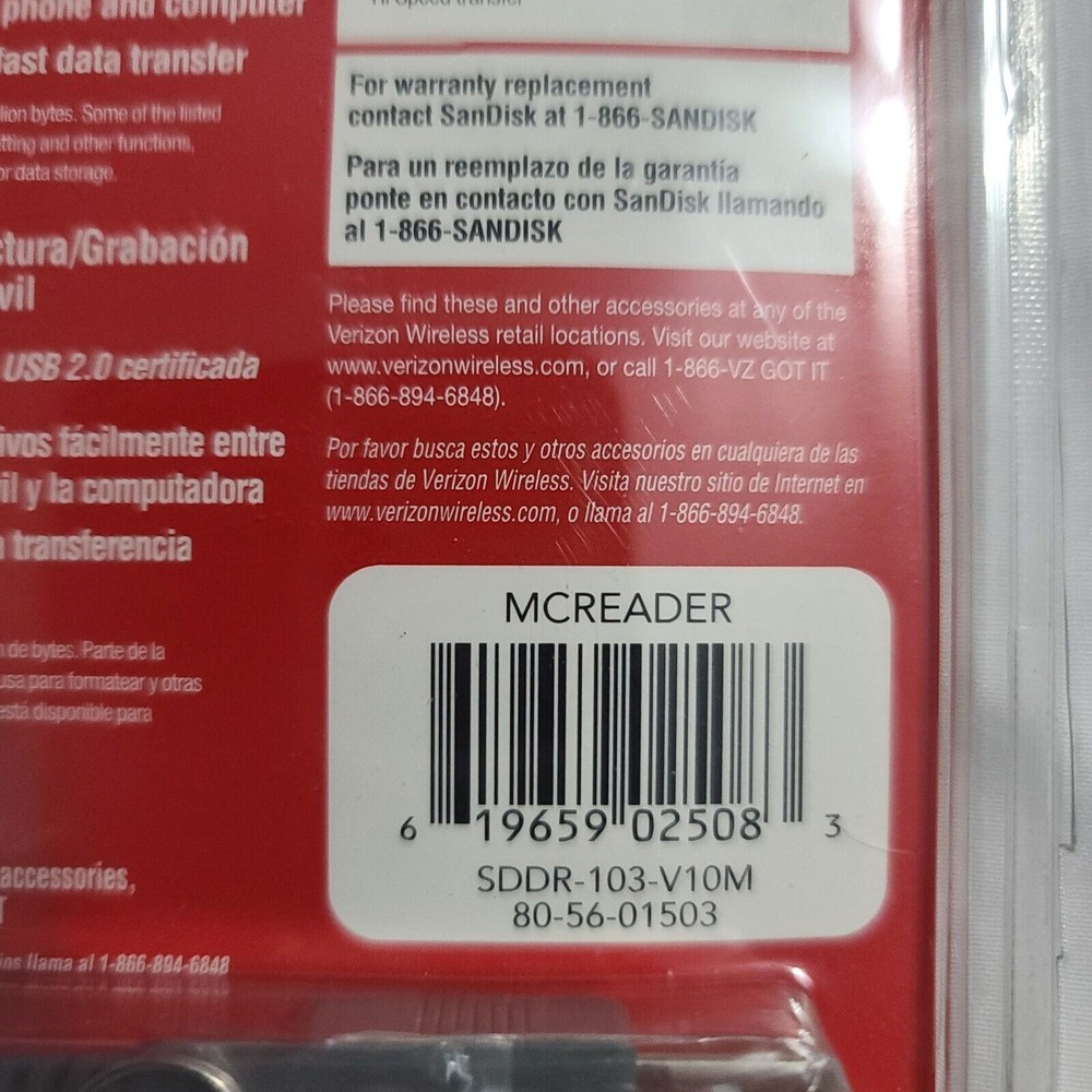 SanDisk Mobile Card Reader/Writer Verizon Wireless Mobile Mate SD+ HighSpeed 2.0