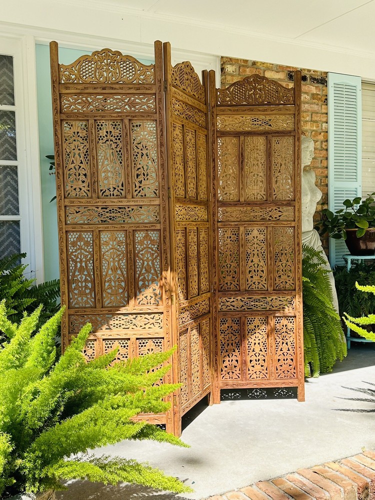 Vintage Boho Teak Room Divider 3 Panels