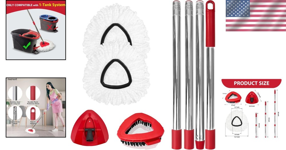 Spin Mop Replacement Set for EasyWring 1-Tank System Microfiber Mop Heads