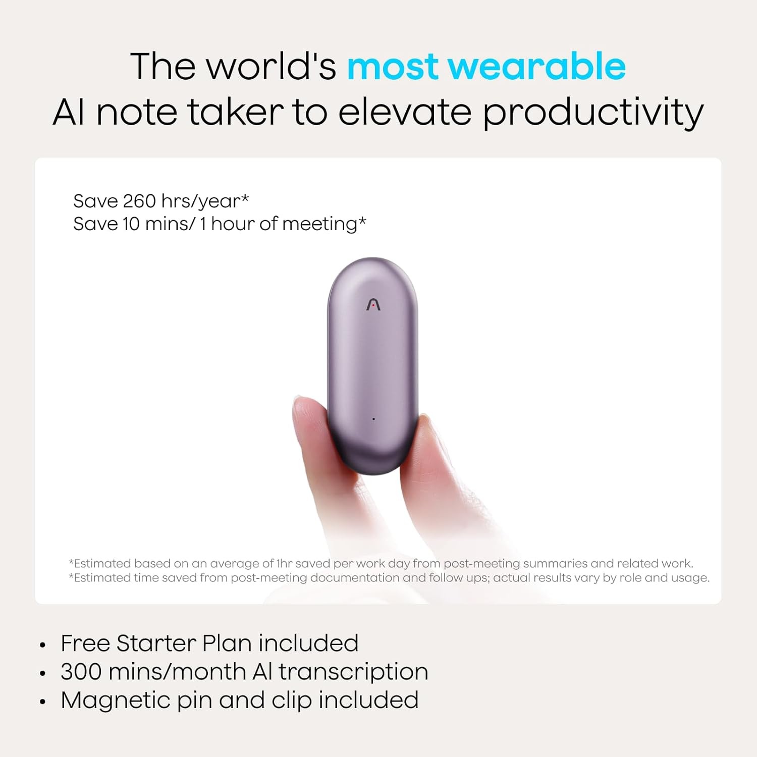 Plaud NotePin S AI Voice Recorder 64GB 112 Languages Wearable Purple