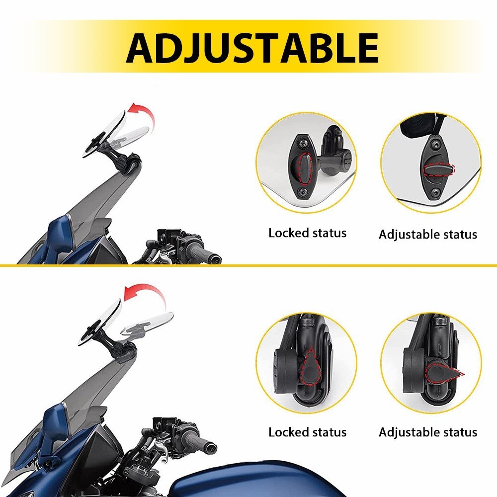 Adjustable Clip On Windshield Extension Spoiler Deflector Motorcycle For