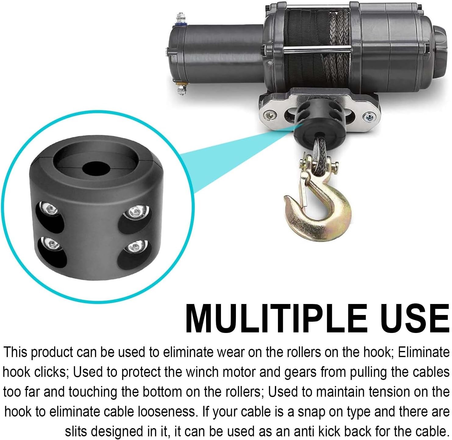 Winch Stopper Stop Rubber Heavy Duty Cable Line Waterproof Rope Hook ATV UTV