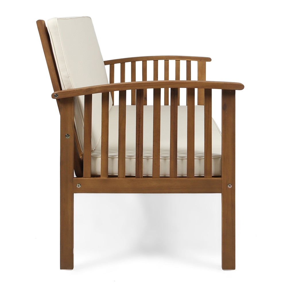 Outdoor Waterproof Loveseat with Acacia Wood Frame in Cream