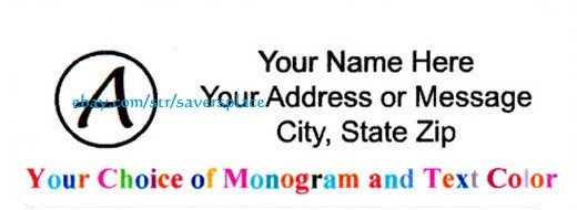 60 pcs Personalized Monogram  Return / Mailing Address labels - 1" x 2.625"