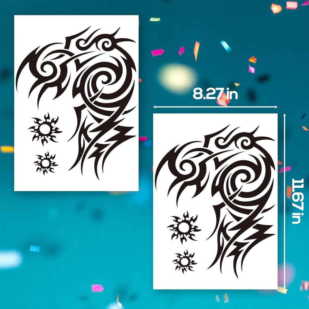 2 Sheets Large Totem Temporary Tattoos for Men and Large, (2 Sheets)