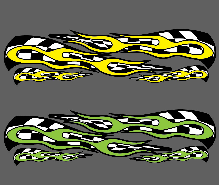 Checkered Checker Checkers Flag & Flame Racing Vinyl Graphics Decal Sticker set