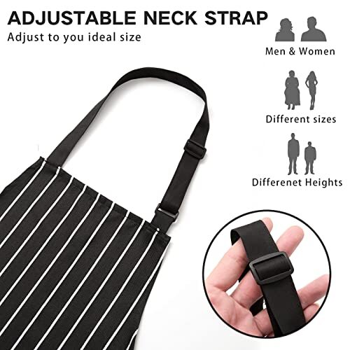 2 Pack Adjustable Bib Apron with 2 Pockets Chef Cooking Black/Black Stripes