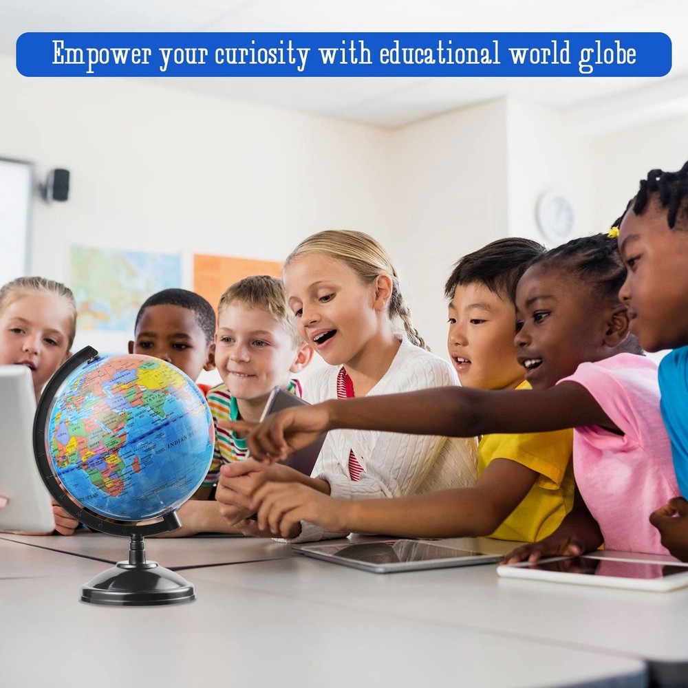 World Globe for Kids Learning 6 inch Interactive Earth Globe with Stand for ...