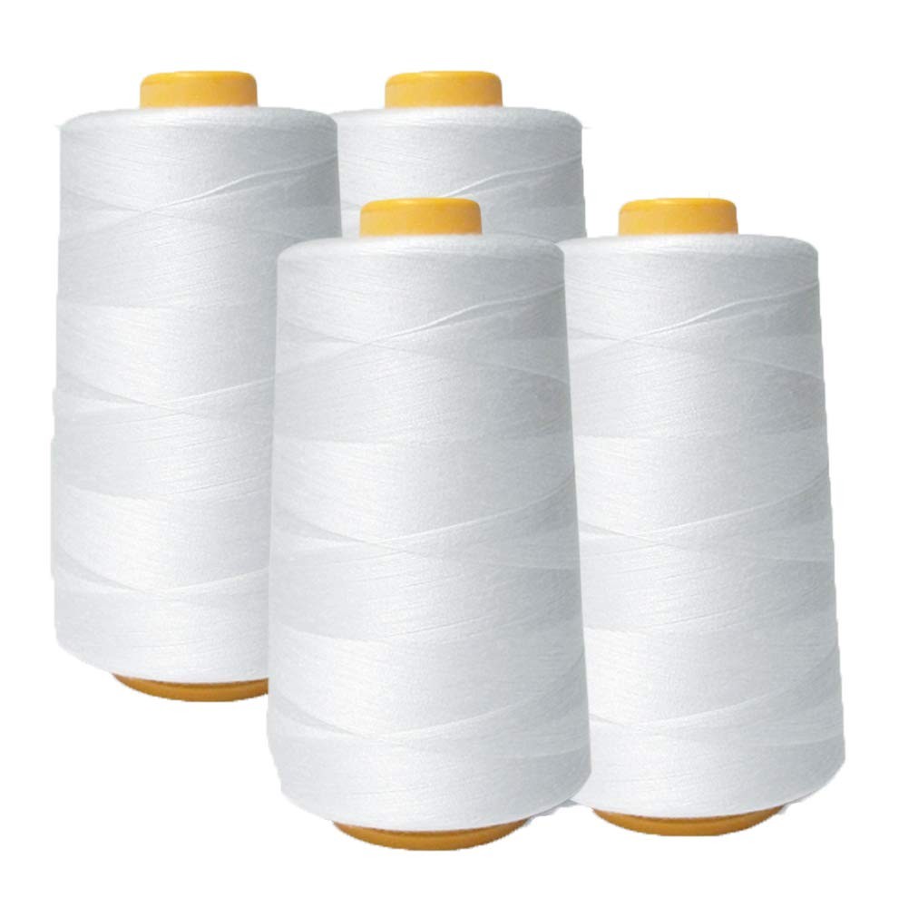 Polyester Sewing Thread Cones 4 Pack, 6000 Yards, White, for Embroidery Overlock