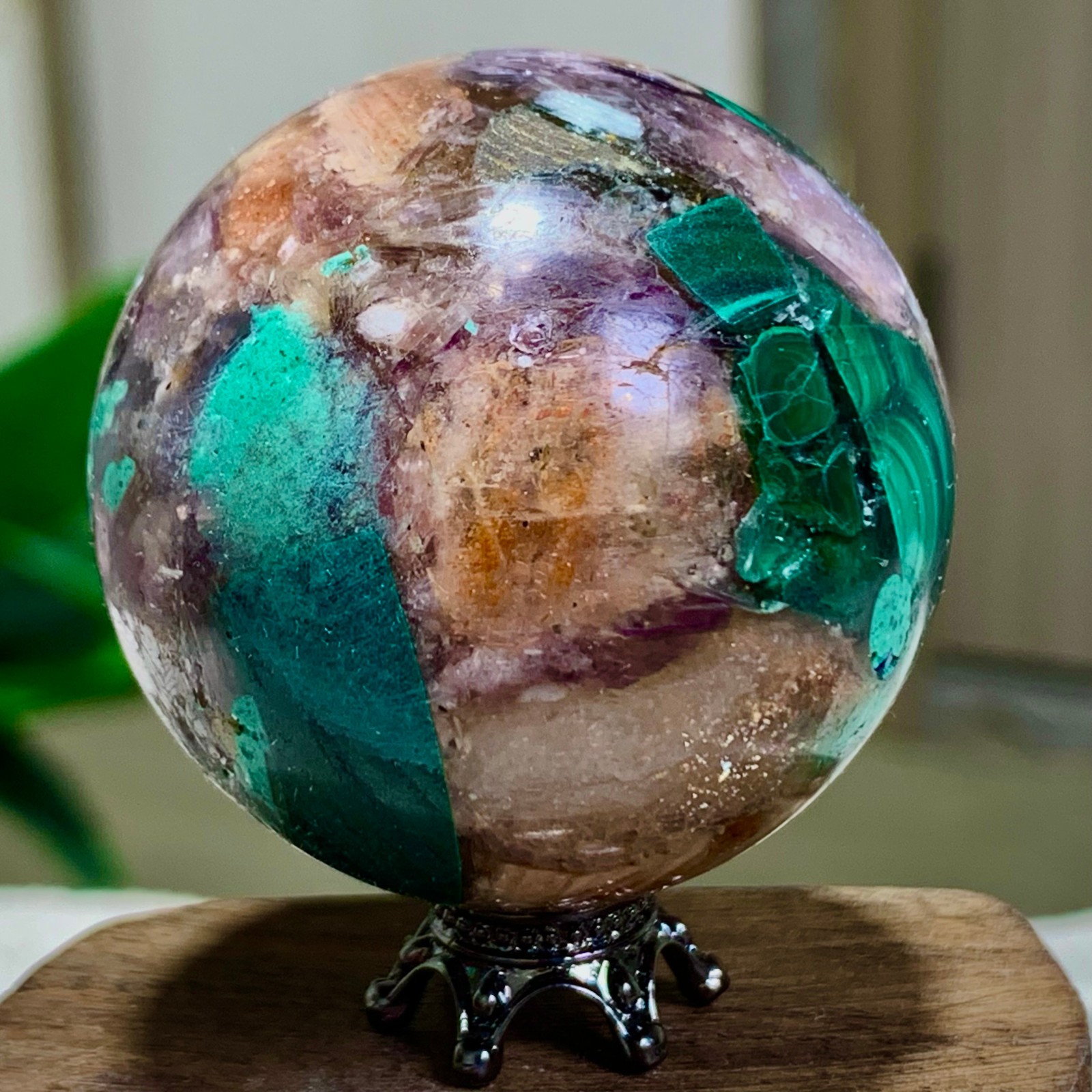 40G Newly discovered rare malachite purple mica symbiotic sphere restoration