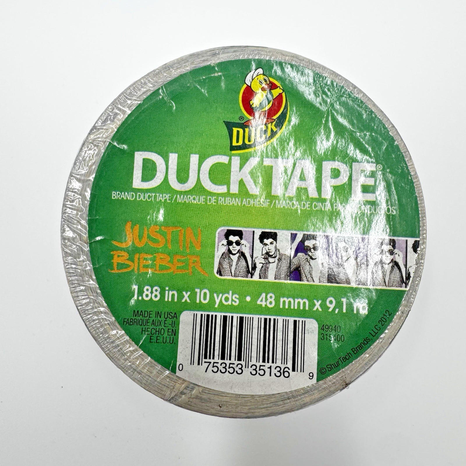 Justin Bieber 2012 Duck Tape Duct Craft Tape Wide Pop Star 1.88" x 10 yds USA