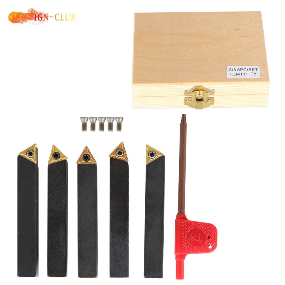 5 Pcs 3/8-inch Indexable Carbide Insert Turning Tooling Bit Holder Set For Lathe