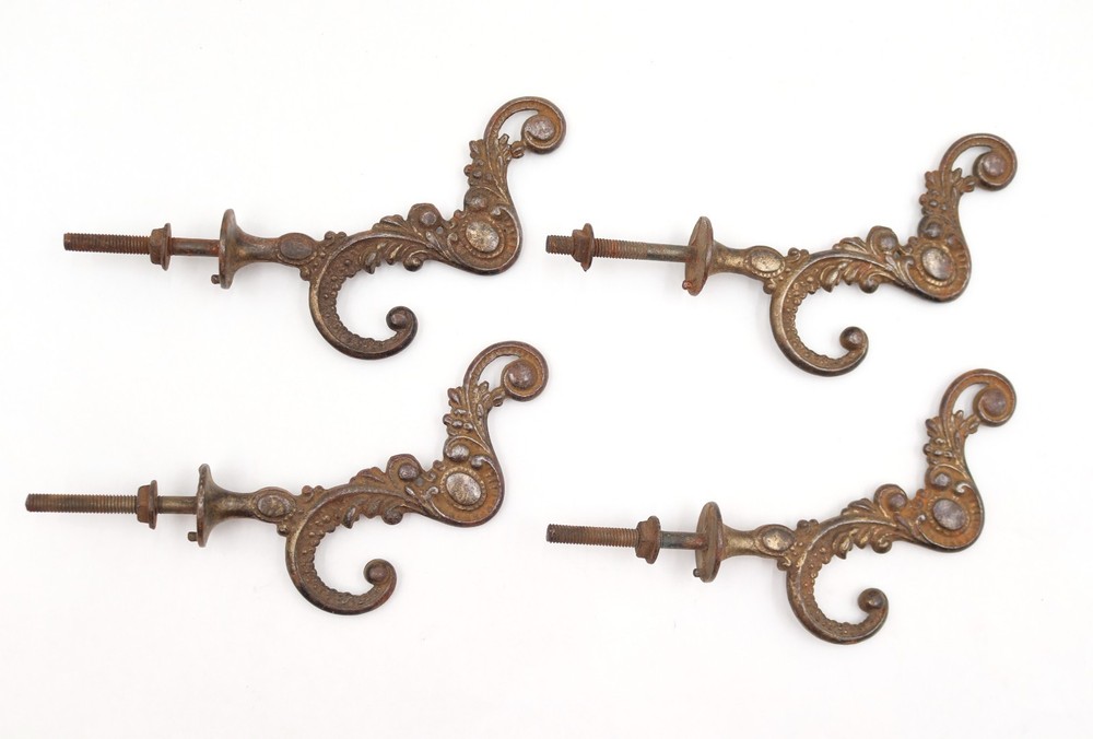 Antique Victorian Brass Plated Cast Iron Hall Tree Hook Set
