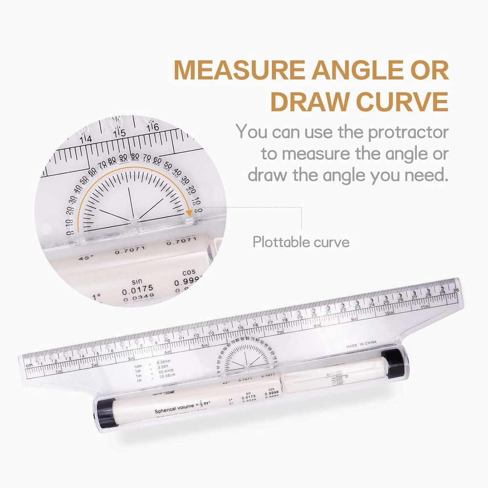 2 Pcs Plastic Measuring Rolling Ruler, Drawing Design Ruler for Measuring, Draft