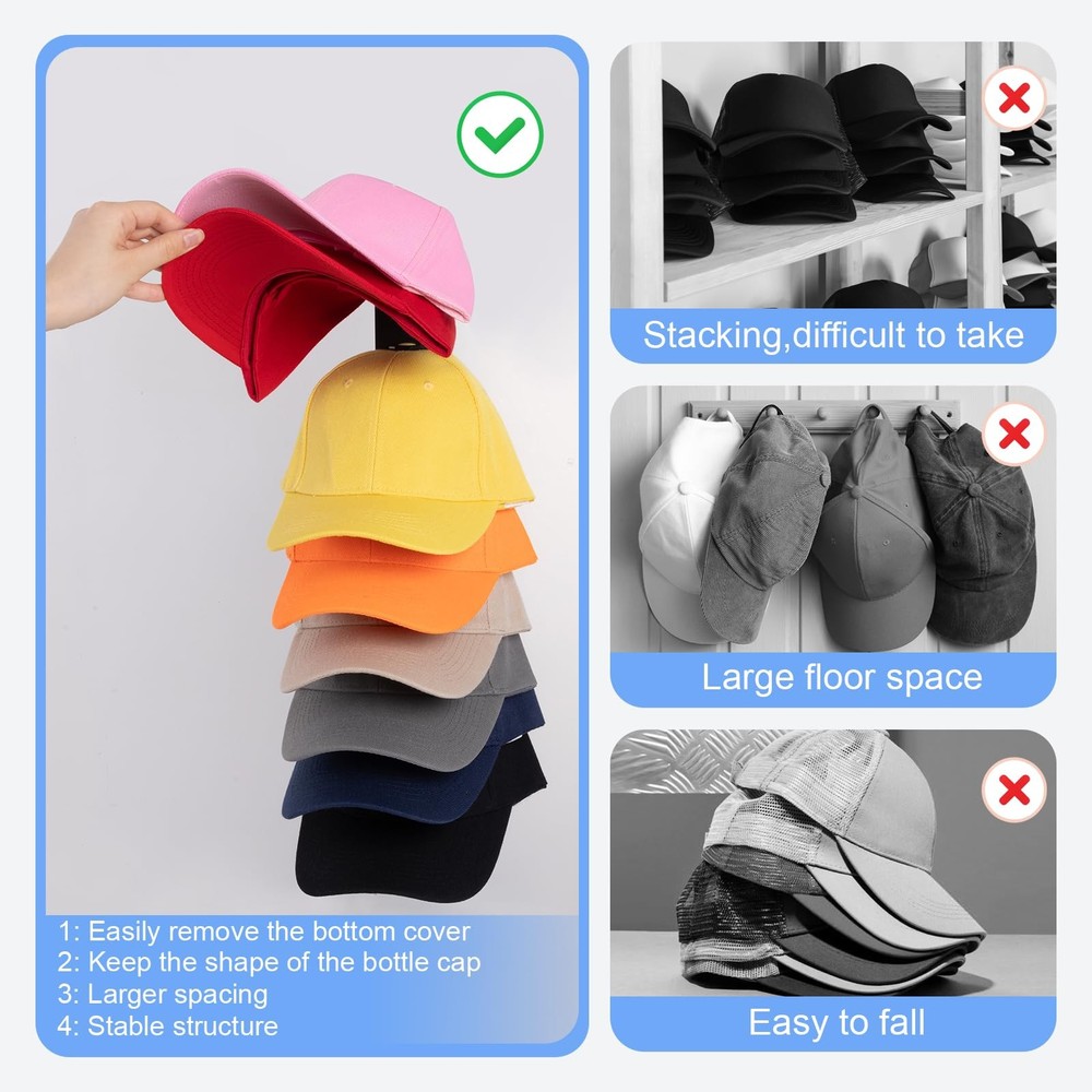 Hat Organizer for Baseball Caps, 2 Pack Rack Wall Hold 2 Pack, Black