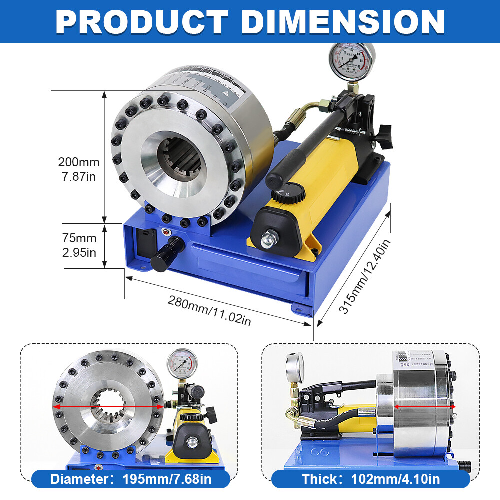 Pipe Crimper Machine Manual Hydraulic Hose Crimping with 8 Dies Sets Portable
