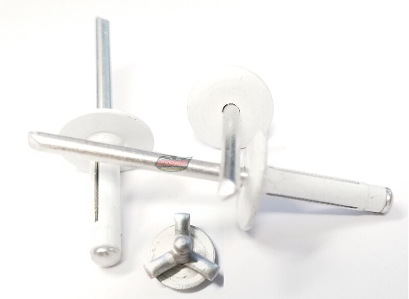 White 3/16" Large Head Tri-Fold Exploding Aluminum Mandrel Pop Rivets 50 pack