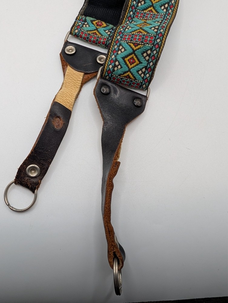 Vintage 70's Camera Neck Strap Woven Pattern Adjustable ~3ft Retro